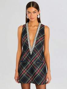 Sleeveless Multicolor Dress With Rhinestones, Perfect For Vacations And Casual Wear - A Bestseller - Blue - View 1