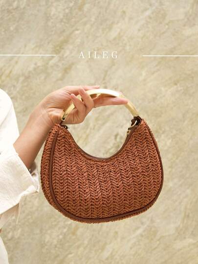 Bolso de mano de noche de lujo para mujer, bolso cruzado de novia con tejido de metal dorado y hierba, perfecto para fiesta, boda, cena/banquete, con vestido de novia