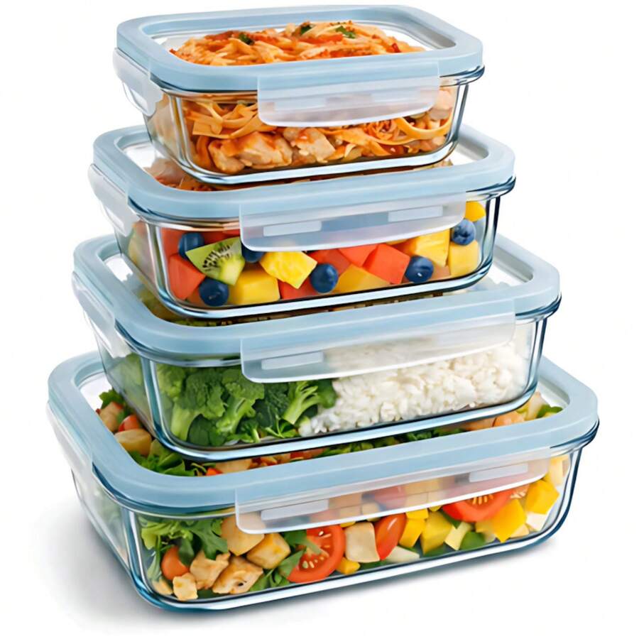 Ensemble de 4 boîtes à lunch en verre avec couvercle et fermeture en silicone | Contenants hermétiques | Convient pour le micro-ondes et le lave-vaisselle | 4 Tamafos différents - défaut - Voir 1