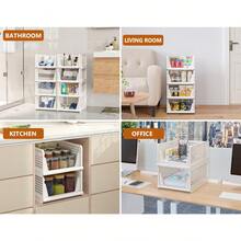 Stackable Plastic Storage Baskets, Foldable Organizer For Wardrobe, Bedroom & Bathroom - 8 Pcs - View 6