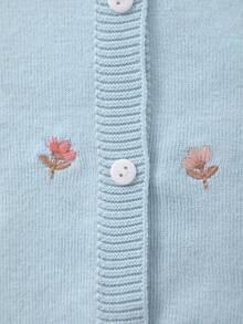 Baby Girl Knitted Round Neck Floral Pattern Embroidered Cardigan - Baby Blue - View 3