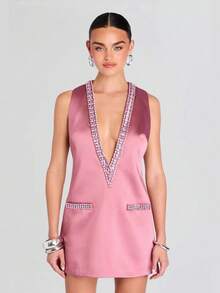Sleeveless Multicolor Dress With Rhinestones, Perfect For Vacations And Casual Wear - A Bestseller - Red - View 6