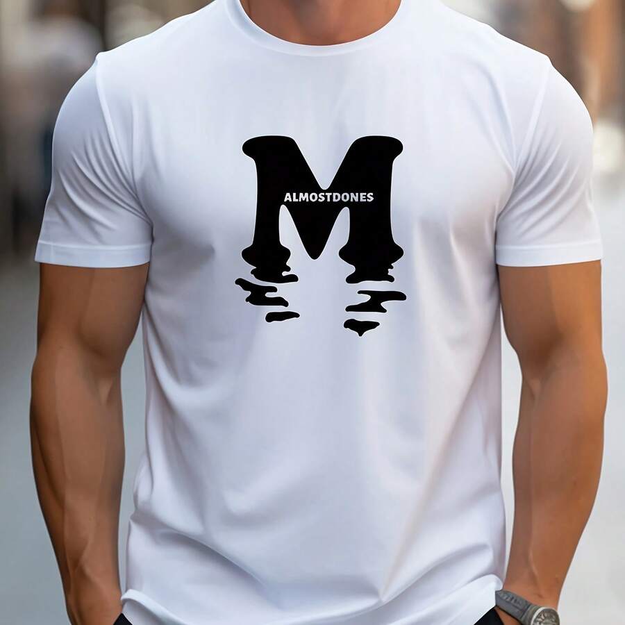 Camiseta de Hombre con Estampado de Letras a la Moda - Multicolor - Ver 1