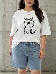 Playera Talla Extra Mujer con Diseño de Gatito - Tierna para Gorditas Mexicanas 7QZL - Blanco - Ver 1