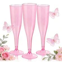 25/50pcs Elegant Reusable Plastic Champagne Flutes - 130ml/4.5oz Pink Glasses With Stem & Rim, Durable & Stylish For Weddings, Parties, Thanksgiving, Christmas, Halloween, New Year Party - 粉紅色 - 查看 2