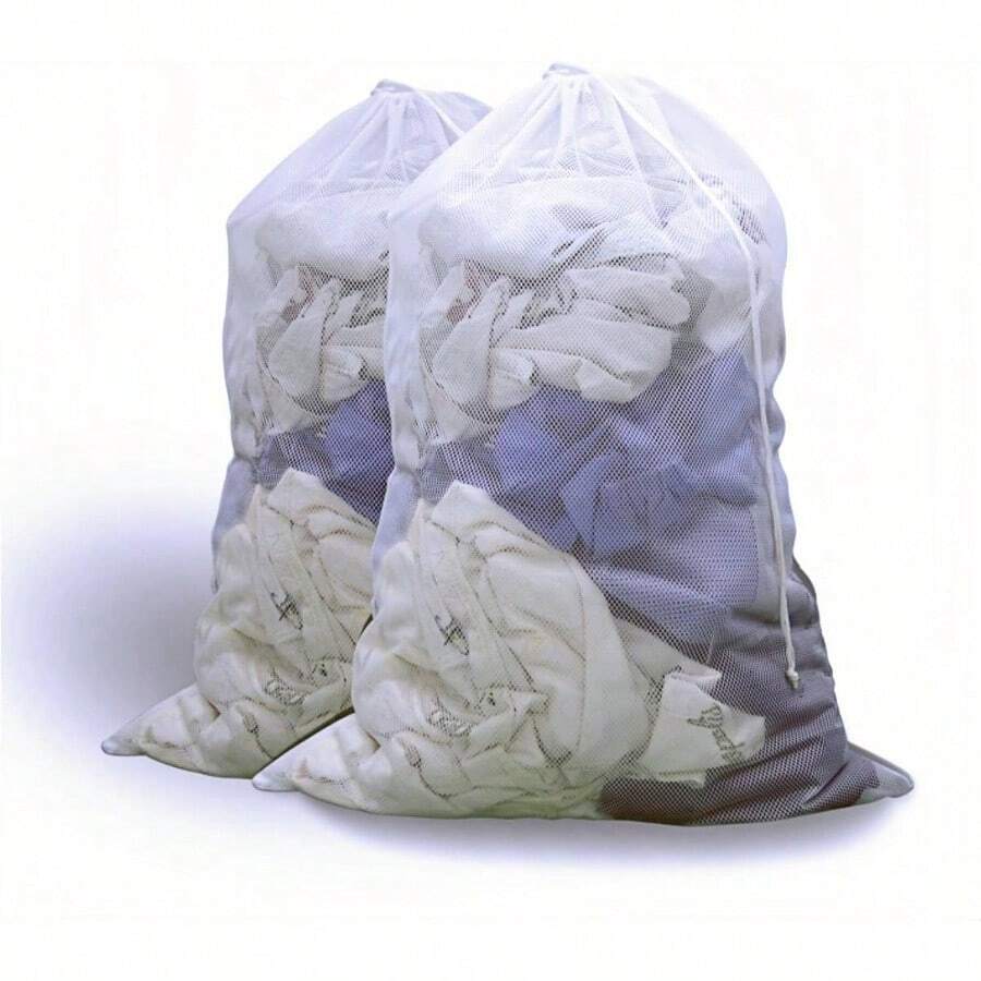 Paquete de 2 bolsas grandes de malla para lavandera, 27x 36 pulgadas, forro blanco para cesta de lavandera, bolsas de malla resistentes con cordn bloqueable, lavables a mquina, para - Blanco - Ver 1
