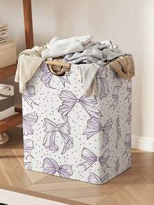 Large Capacity Foldable Laundry Basket With Bow Print, Wooden Handle, Multipurpose For Bathroom, Nursery, Dirty Clothes, Toys & Household Storage - Multicolor - View 22
