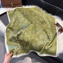 1 pieza Pañuelo cuadrado de 70cm de seda sintética con estampado paisley, nueva diadema de moda, pañuelo, accesorio de cinturón de cintura, pañuelo de cuello de moda primavera/verano - Multicolor - Ver 6