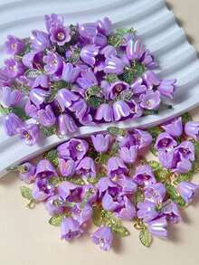 10pcs/Set Purple Flower Design Pendant, Suitable For Earrings, Necklace Decoration - Purple - View 5