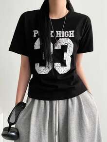 Short-Sleeved T-Shirt For Women, Summer, Round Neck, Loose Top - Black - View 3
