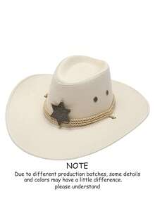 1pc Unisex Western Cowboy Hat, Metal Decor Band With Adjustable Windproof Rope Wide Brim, Costume Hat, Photo Prop, Suitable For Theme Parties And Daily Wear. Head Circumference Size M, Length 39CM, Width 35CM - Top Hat - View 8