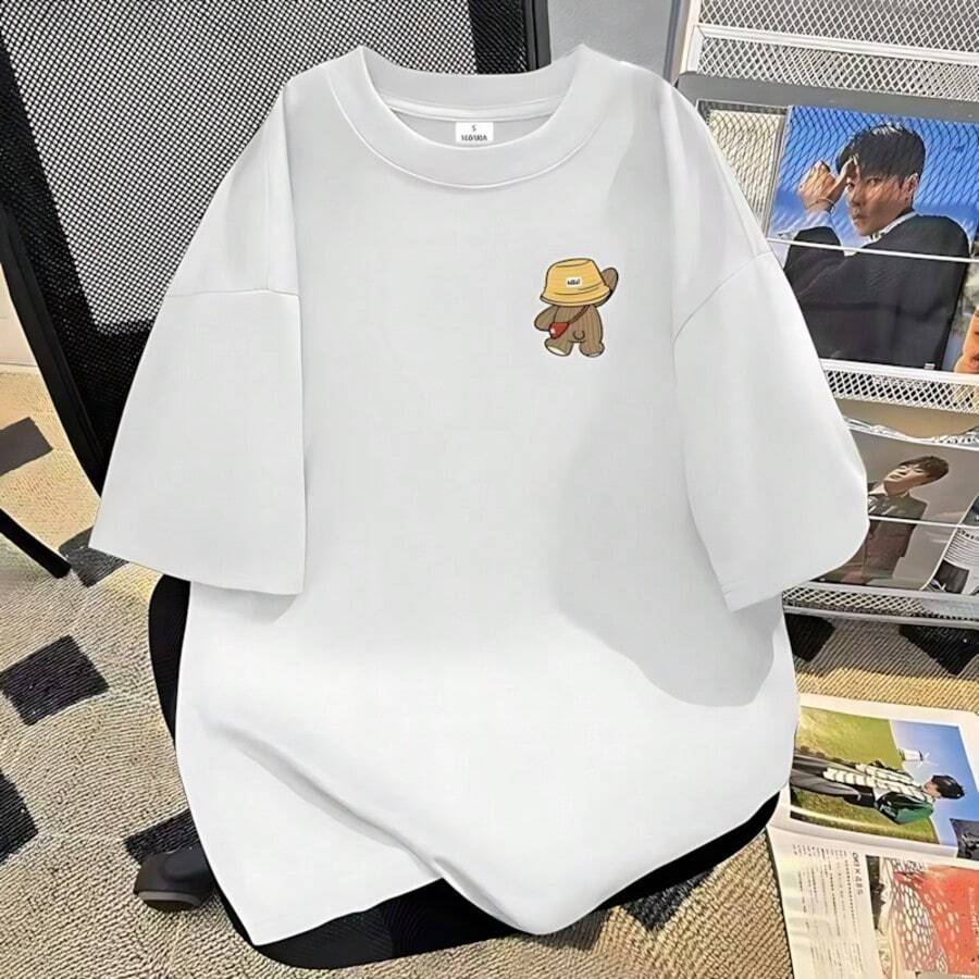 Camiseta unisex de manga corta algodón, cuello redondo, diseño estampado, corte holgado, tallas grandes, estilo urbano sencillo y elegante, clásico y versátil, apto para todas las estaciones - Blanco - Ver 1