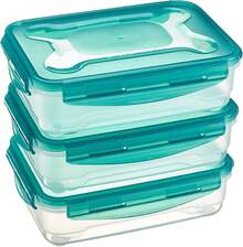 Gefrierbehälter-Set, mit Deckel, luftdicht, auslaufsicher, stapelbar, für Kühl- und Gefrierschrank geeignet, aus Kunststoff, mikrowellen- und spülmaschinenfest, 3 x 1,2 l, farblos - Übersicht 1