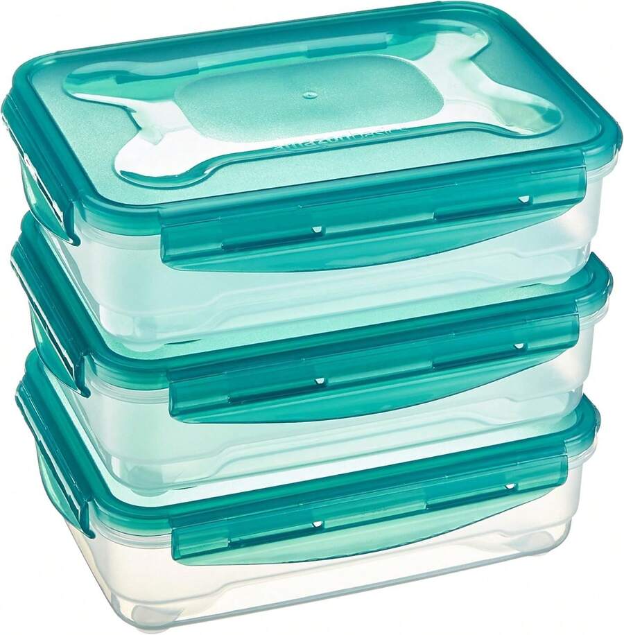 Gefrierbehälter-Set, mit Deckel, luftdicht, auslaufsicher, stapelbar, für Kühl- und Gefrierschrank geeignet, aus Kunststoff, mikrowellen- und spülmaschinenfest, 3 x 1,2 l, farblos - Übersicht 1