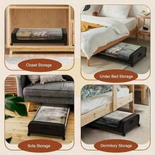 2pcs Under Bed Storage Organizer Metal Underbed Bins With Wheels And Lid Metal Underbed Storage Containers Under Bed Rolling Storage For Clothes, Bedding, Shoes, Blankets, Books, Under-Bed Storage - 2件裝黑色 - 查看 11
