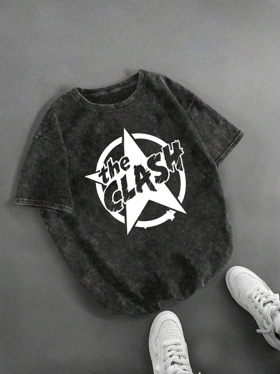 Nueva camiseta con estilo temático de The Clash Star. Camiseta con estampado de patrón clásico. Camiseta para reuniones familiares y festivales. Un regalo para damas - Negro - Ver 1