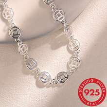 1pc S925 Silver Hollow Coin Design Bracelet, Elegant & Graceful Daily Wear Jewelry, Quality Gift For Loved Ones - Silver - View 1