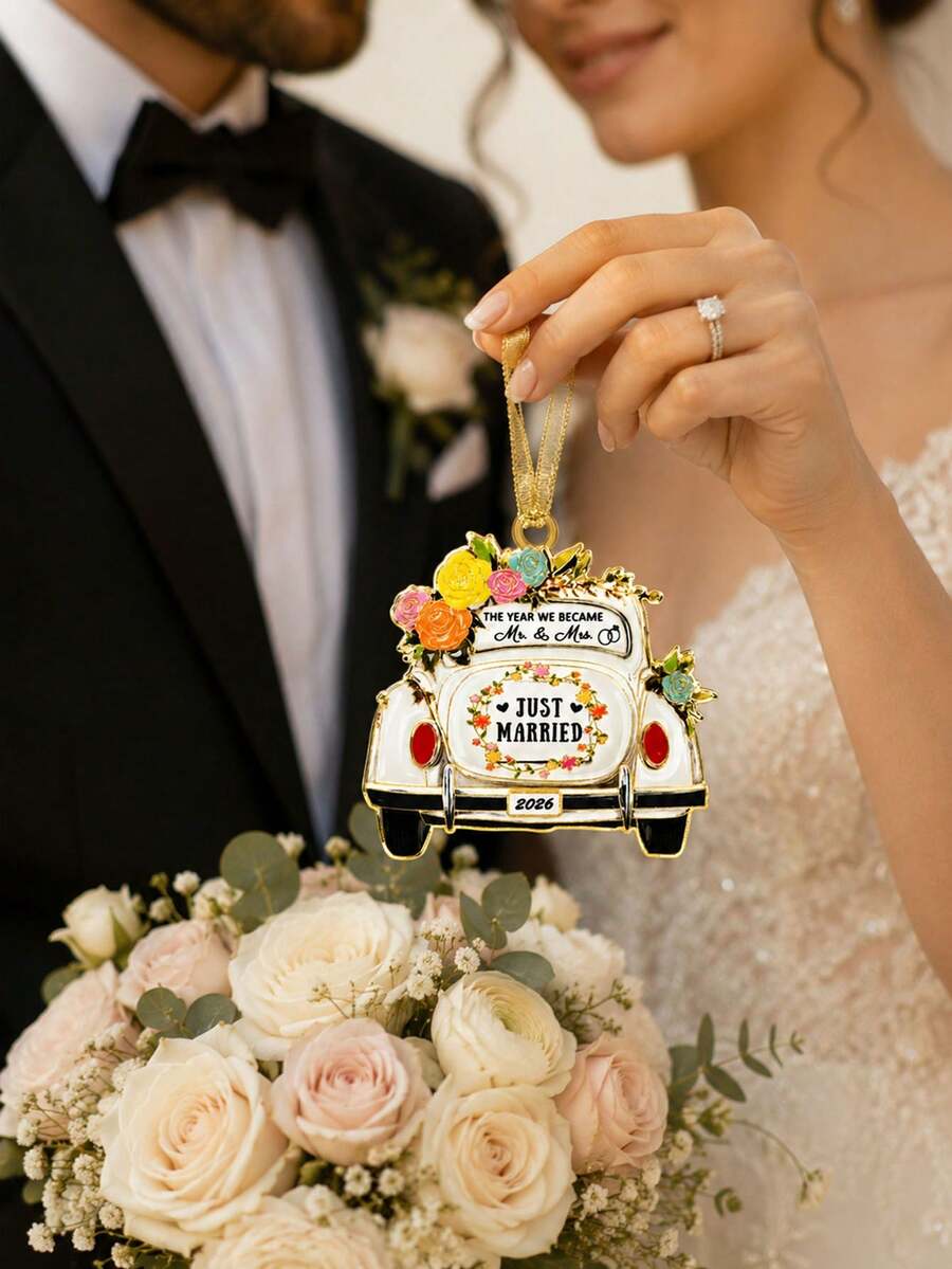 Unique Elegant Hanging Ornament, Mr. & Mrs. Wall Decor, Wedding Keepsake, 2026 First Christmas After Marriage Decoration, Ideal Gift For Bride, Groom, Newlyweds, Suitable For Bridal Shower, Romantic Wedding And Holiday Party - Acrylic Car Pendant - View 1