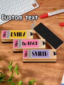 1pc Custom Teacher Name Large Size Chalkboard Eraser, Personalized Wooden Blackboard Eraser With Cute Pencil Design, Customizable Text (Mrs./Ms./Mr. + Name) In Multiple Colors, Ideal Classroom Gift For Teachers, Back To School Gift - Multicolor - View 8
