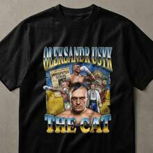 Oleksandr Usyk, diseño de camisetas de cuello con estampado collage de gato, estilo camiseta casual para campeón de boxeo, manga corta, adecuadas para todas las estaciones, tops de verano pa - Negro - Ver 1