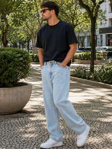 Men's Oversized Wide Leg Balloon Jeans Without Elastane - Rửa bằng màu vân đá - Xem 3