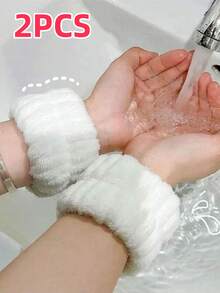 1/2/3pcs Set Of Solid Color Shower Cap And Wristband - A - View 5