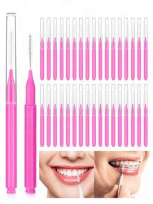 5/20/50/100pcs Adult Straight Dental Floss Picks, Clean Interdental Spaces, Orthodontic Gaps, Teeth Cleaning, Soft Interdental Brush, Orthodontic Floss Sticks, Disposable Interdental Cleaner (Pink) - Multicolor - View 1