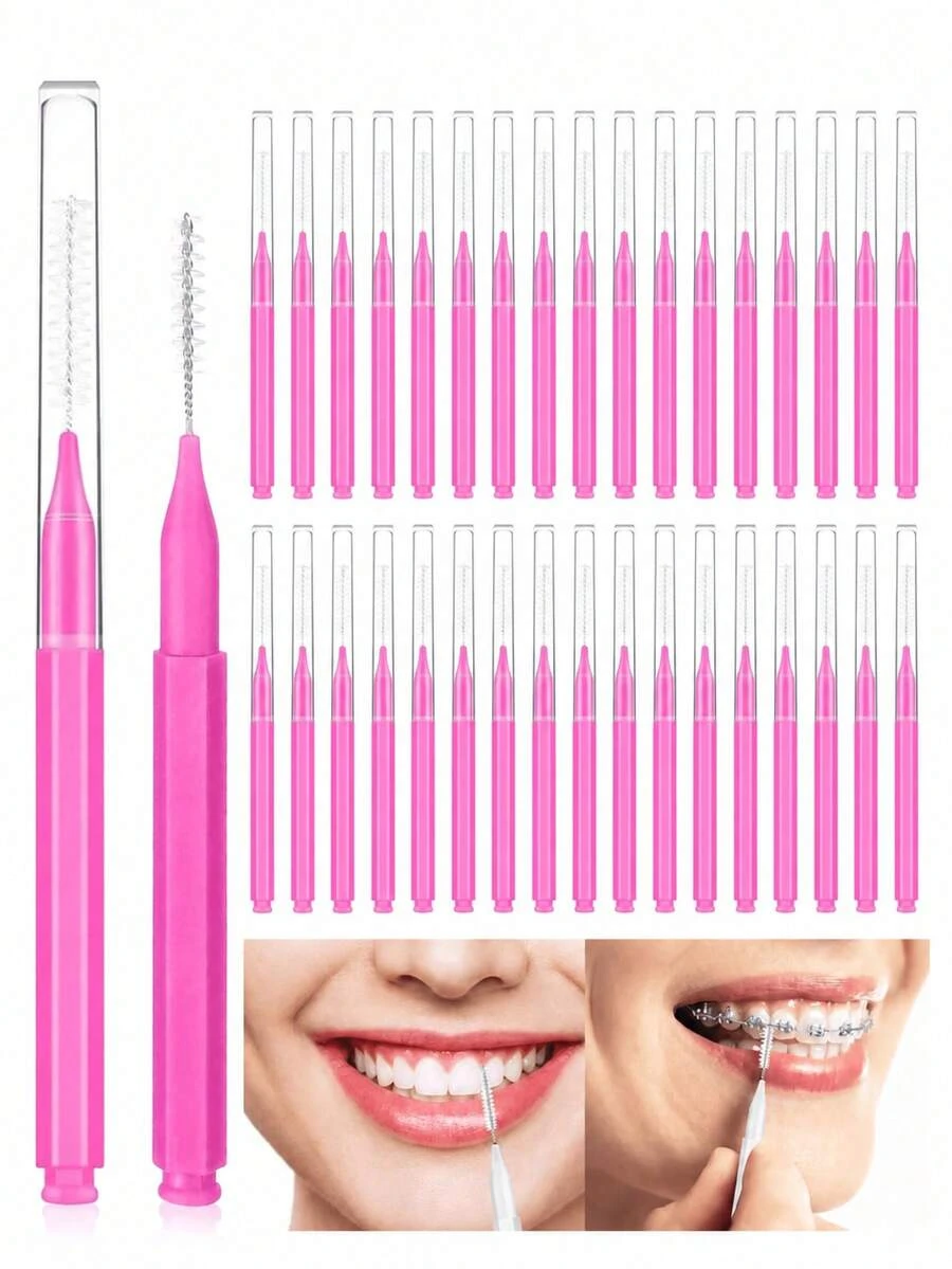 5/20/50/100pcs Adult Straight Dental Floss Picks, Clean Interdental Spaces, Orthodontic Gaps, Teeth Cleaning, Soft Interdental Brush, Orthodontic Floss Sticks, Disposable Interdental Cleaner (Pink) - Multicolor - View 1