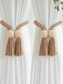 1pc/2pcs Elegant Braided Curtain Tieback Rope Clips, Suitable For Bedroom Living Room Home Decor, Fashionable And Practical Curtain Accessories - Multiple Styles - View 1
