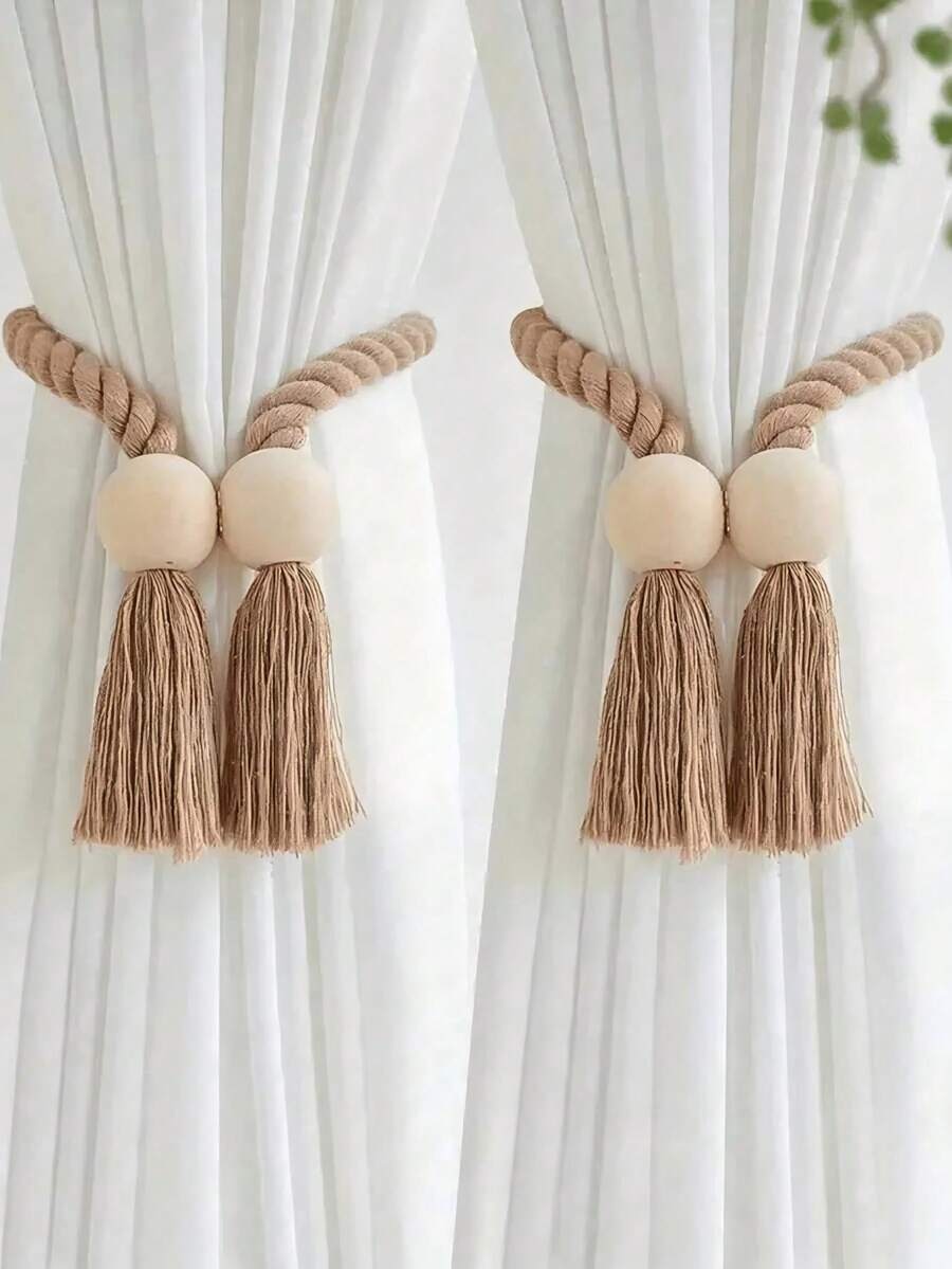 1pc/2pcs Elegant Braided Curtain Tieback Rope Clips, Suitable For Bedroom Living Room Home Decor, Fashionable And Practical Curtain Accessories - Multiple Styles - View 1