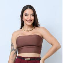 Women's Strapless Cropped Top With Padded Cups - Comfortable - 摩卡棕 - 查看 4