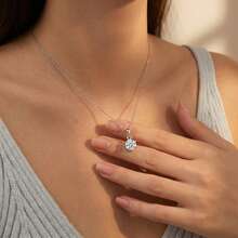 925 Sterling Silver Moissanite Necklace, 3ct 9mm*9mm, 40cm+5cm Chain, D Color Moissanite, With GRA Certificate, S925 Sterling Silver Transparent Twisted Chain, Hypoallergenic Material, Fashion, Elegant, Casual, Classic, Minimalist Design, Birthday, Anniversary, Valentine's Day, Mother's Day, With Gift Box. - Classic Six-prong Necklace - View 10