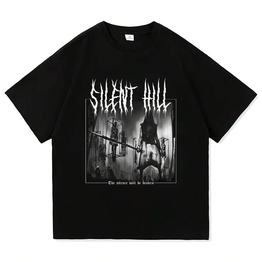 Washed Horror Game T-Shirt, Streetwear, Retro Hip Hop T-Shirts, Horror Movie Game T-Shirts, Casual T-Shirts For Men And Women With Harajuku Print - 彩色 - 查看 1