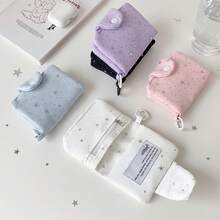 1pc Fabric Silver Star Coin Purse, Women's Wallet, Wristlet Wallet, Card Holder, Wallet Keychain, Snap Closure Pendant Storage Bag, Student Bus Card Mini Pouch, Travel Essential, School Essential, College Essential, Bag Charm, Mini Wallet Essential, Desk Accessory, School Supplies - Multicolor - View 2