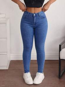 Women's Skinny Jeans With A Figure-Enhancing Design - 中藍 - 查看 2