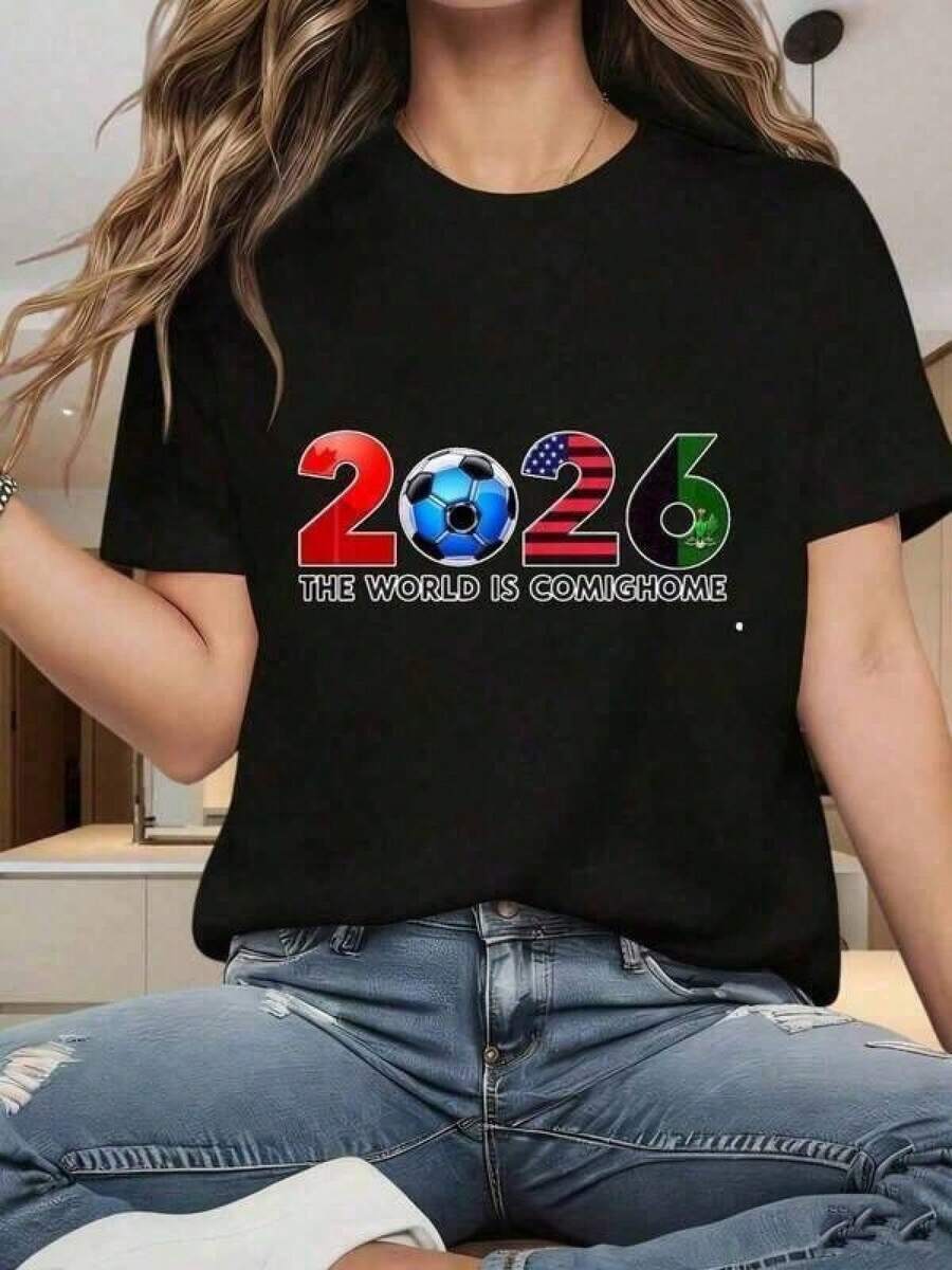 Camiseta de algodón estampada de la Copa Mundial 2026 EE.UU.-Canadá-México, unisex para hinchas de fútbol. Ideal para uso diario, partidos, actividades al aire libre, fiestas y más
