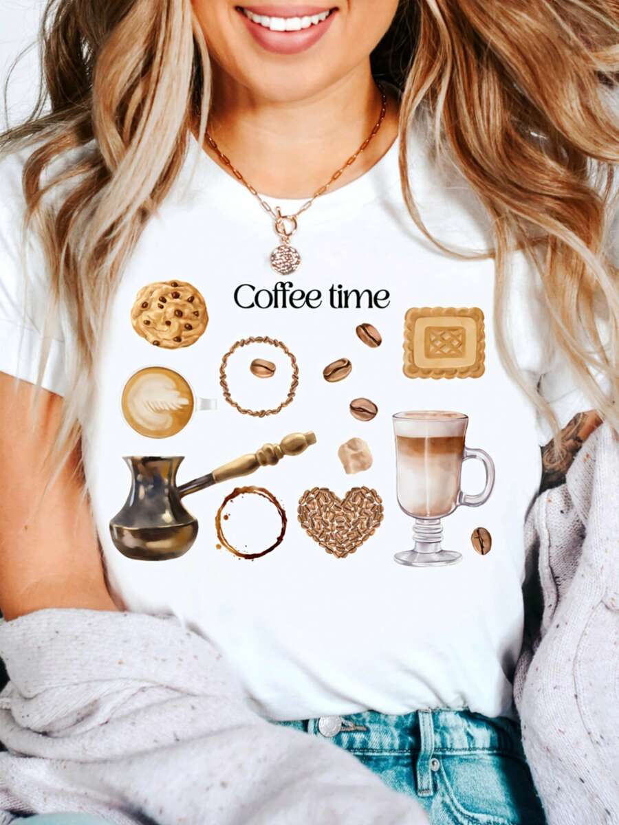 Camiseta Estampada "Hora del Café", Café, Té de la Tarde, Regalo para Amantes del Café - negro - Ver 1