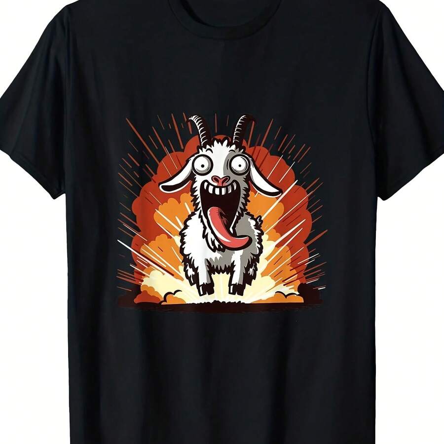 Camiseta de videojuego Goat Emulator - 100% algodón, estilo retro, manga corta holgada con estampado de explosión de cabras del caos - Multicolor - Ver 1