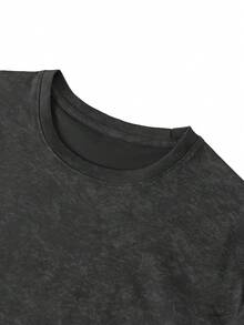 Summer Vintage Washed Short Sleeve Graphic T-Shirt Basic Style With Small Horse Logo - Black - View 4