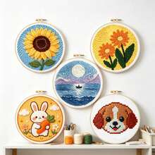 Fun Punch Needle Embroidery Complete Tool Kit, Cute Animal, Flower, Landscape Patterns, Stress Relief Handmade Craft Material Kit Gift, Includes Punch Needle + Complete Tools | With Video Tutorial - Multicolor - View 5