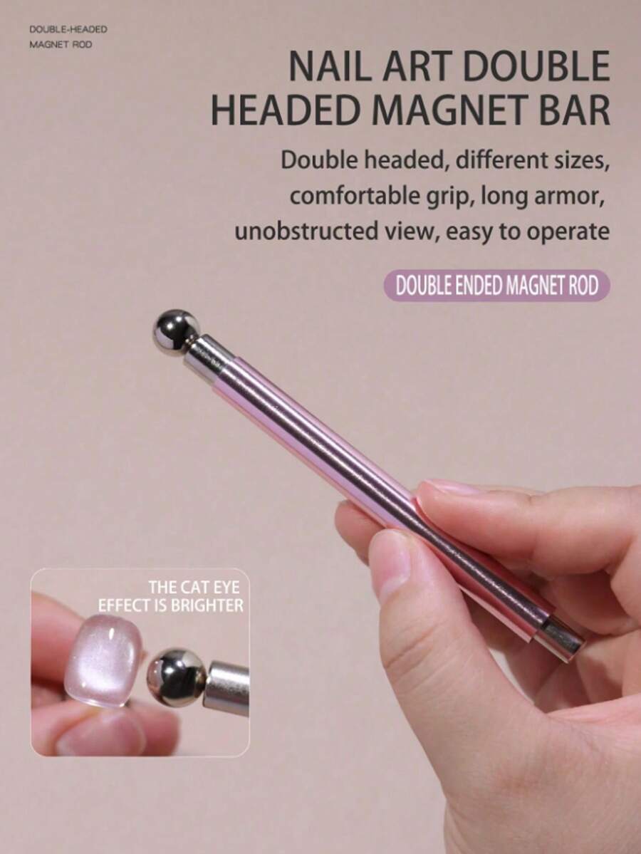 2pcs(1 Magnet+1 Steel Ball) Upgraded Glass Bead Magnetic Cat Eye Nail Polish Gel, Dual-Ended Magnetic Cat Eye Nail Polish Magnet Stick, Nail Art Tool Cat Eye Nail Polish Gel Strong Magnetic Stick, Large Magnet Pen, Dual-Ended Thickened Multi-Function Magnet, Strong Magnetic Effect, Multi-Function Nail Art Design Tool Set,