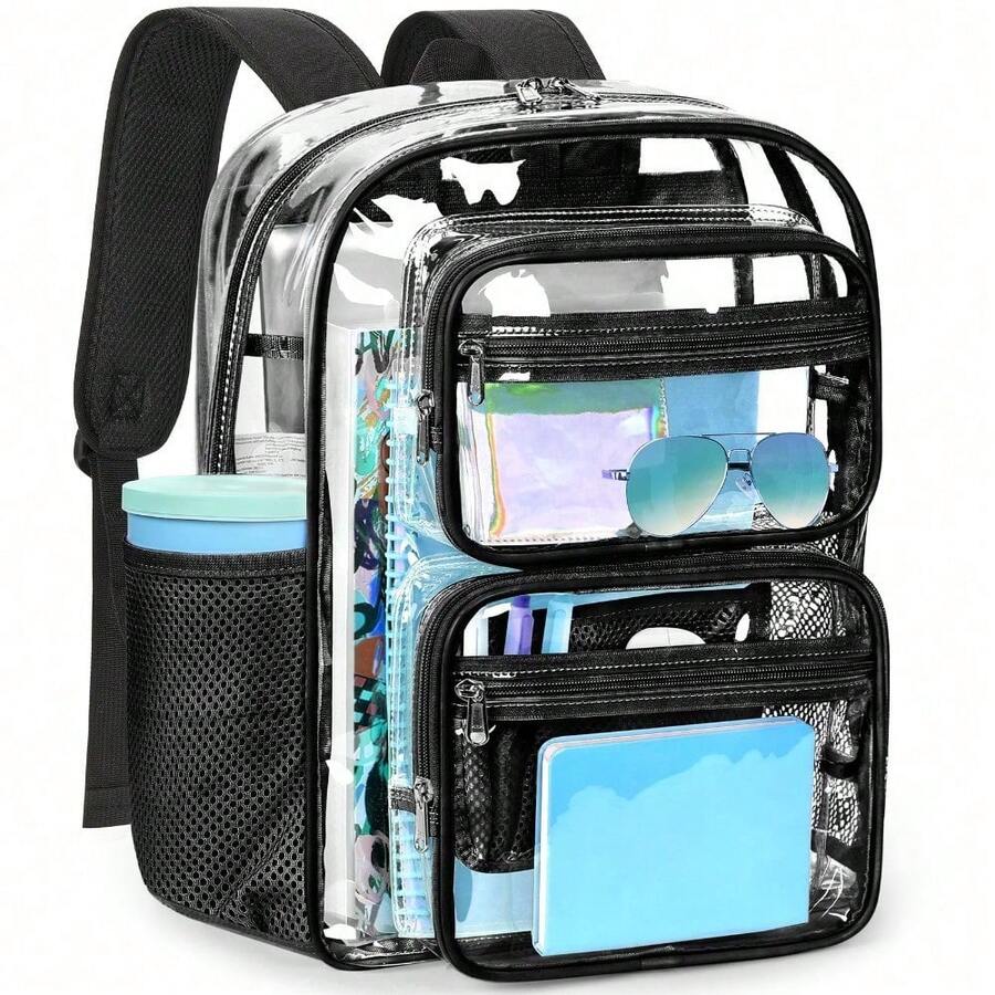 Transparent Shoulder Bag Unisex Fashion Simple Large Capacity Portable Backpacks Multifunctional Waterproof Male Female Knapsack - Black - View 1