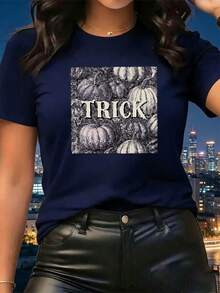 Women's T-Shirt, Trick Pumpkins Or, Comfortable Wear - Navy Blue - View 1