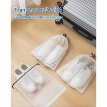 5/10/20pcs Portable Matte Translucent Waterproof Plastic Sneaker Storage Bags, Reusable Drawstring Shoe Bags, Home Organization Storage Bags, Travel Essential For Men And Women - Clear - View 4