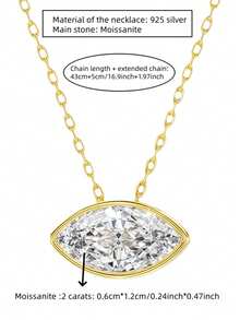 KAHOOT Minimalist Fashion Versatile 925 Sterling Silver 2ct Marquise Moissanite Necklace, Suitable For Party, Unisex Holiday Gift - Gold - View 9