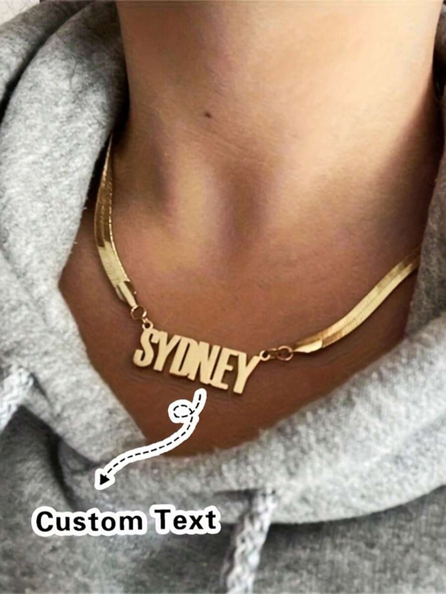 Customized Name Necklace, Stainless Steel Nameplate Necklace, 18K Gold Plated, Silver, Gold, Fashionable Casual Minimalist Unisex Colorful Ideal Gift For Her, Ideal Gift For Lovers, Mothers, Family, Friends, Daughters, Grandparents, Anniversary, Birthday, Daily Wear, Party, Mother's Day, Valentine's Day, Graduation, Wedding, Street Casual Fashion, Halloween, Christmas Gift - Multicolor - View 1