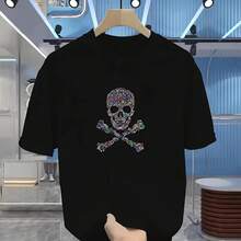 Nueva camiseta de manga corta con estampado de calavera de dibujos animados de verano para hombre, camiseta básica de algodón con cuello redondo, Top informal de manga corta a la moda - Multicolor - Ver 1