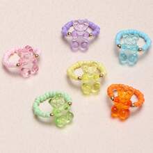 6pcs/Set Girls Colorful Bear Seed Bead Ring Set Suitable For Daily Decoration - one-size - View 7