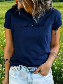 Women's T-Shirt, Starlight Knit, Lightweight Everyday Wear - 藏蓝色 - 查看 1