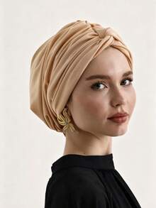 1pc Women's Classic Solid Color Chemo Turban Hat, High Elasticity, Pleated Design, Anti-Slip, Breathable, Multi-Layer Pleats For Fuller Look, Perfect For Hijab Wear, Soft & Skin-Friendly Modal Knit Fabric, Suitable For Daily Wear - Burgundy - View 35